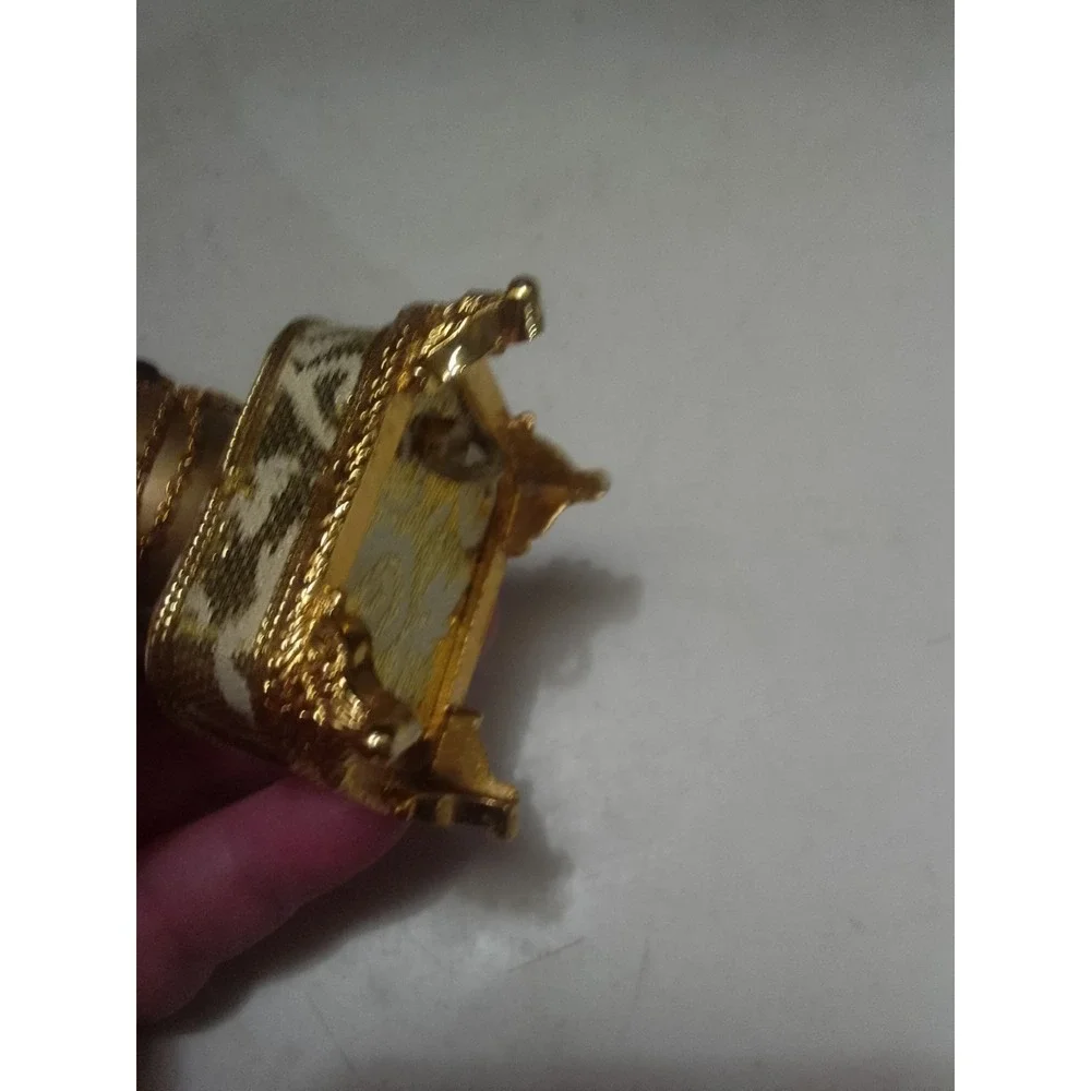 Vintage Gold Toned Jeweled Egg Trinket Box With Inside Lining Is Silky/Satin...